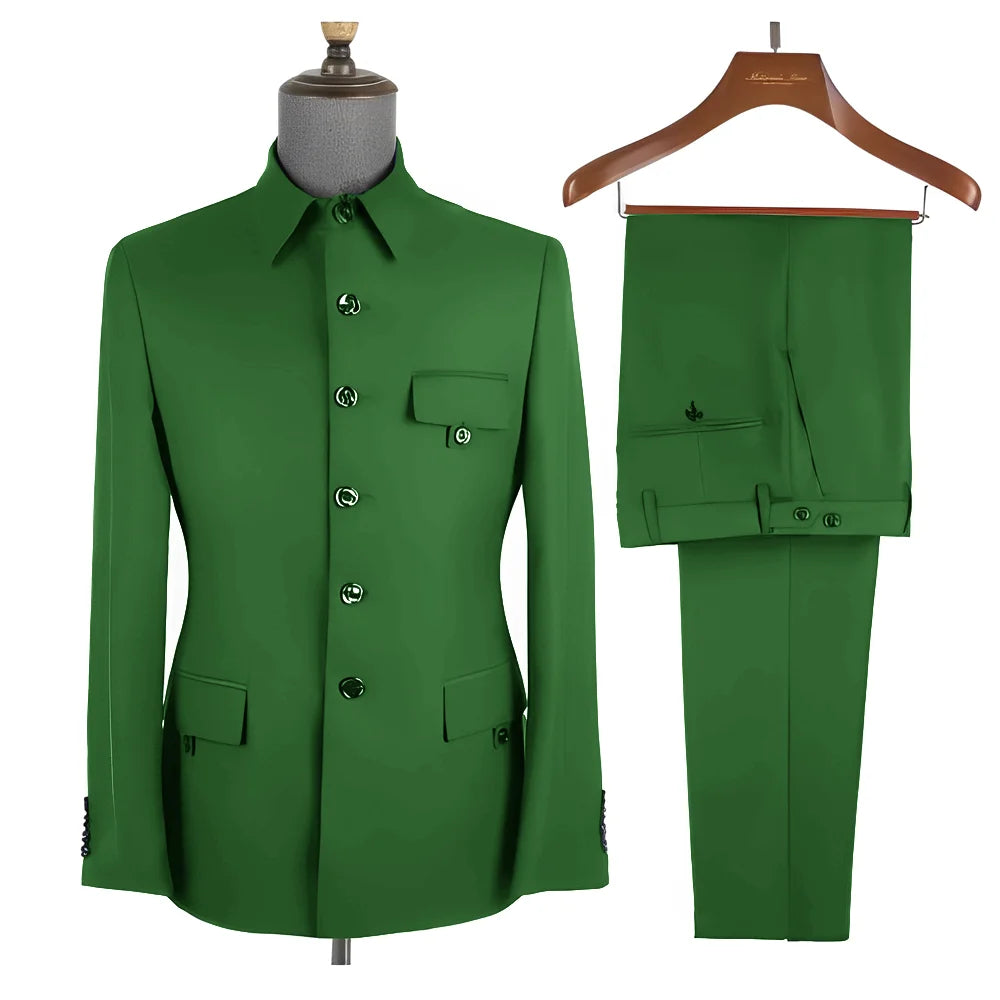 Terno masculino formal azul real, conjunto de 2 peças, gola, blazer, calças, slim fit, casamento, noivo, smoking, vestido de festa