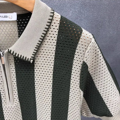 Short-sleeved striped Korean-style fitted polo collar casual new men's t-shirt