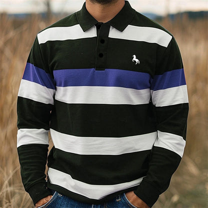 Simple Fashion Striped Polo Shirts For Men Casual Autumn Long Sleeve 3D Printed Golf Polo Shirt Loose Comfortable Lapel Tops