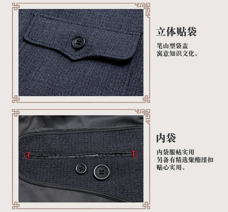Conjunto de terno túnica chinesa para homens, terno Mao, casaco com calças, conjunto de 2 peças, jaqueta e calças Zhongshan, conjunto Twinset