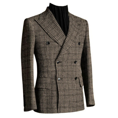 Outono inverno houndstooth casaco longo masculino duplo breasted jaqueta clássica para casamento formal blazers noivo negócios smoking