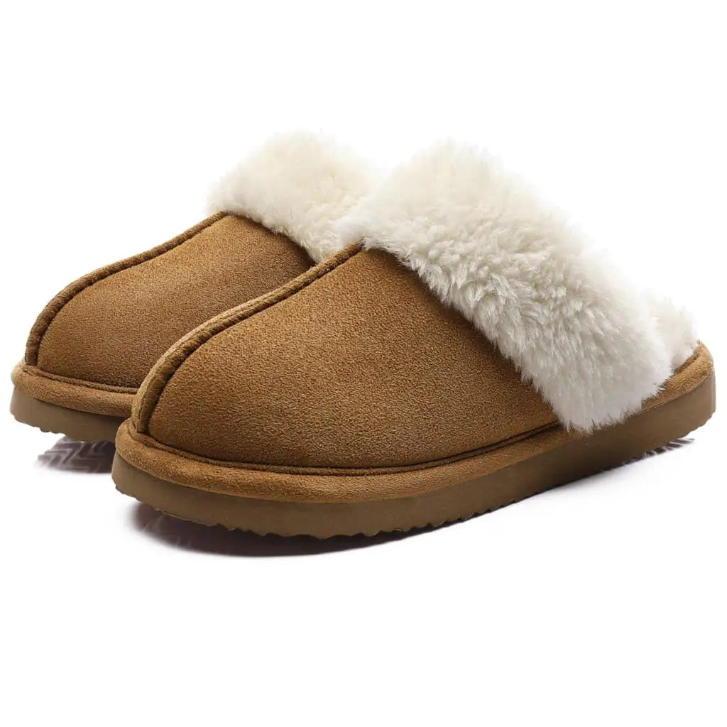 Chinelos de algodão evshine-luxuoso para mulheres, chinelo interior macio, espuma de memória confortável, sapato plano de pele ao ar livre, inverno