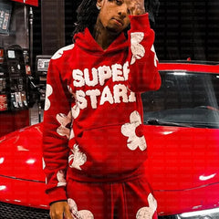 Moletom europeu e americano 2025 com capuz com letras e flores estampadas, moletom punk hip-hop estilo high street