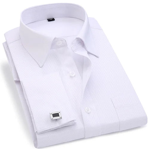 6xl oversized abotoaduras francesas camisa de manga longa para homens para trabalho negócios fino ajuste manga longa camisa masculina social formal
