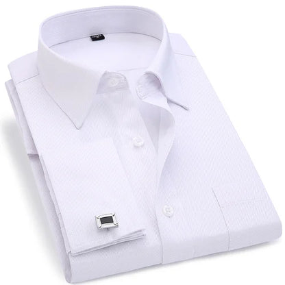 6xl oversized abotoaduras francesas camisa de manga longa para homens para trabalho negócios fino ajuste manga longa camisa masculina social formal