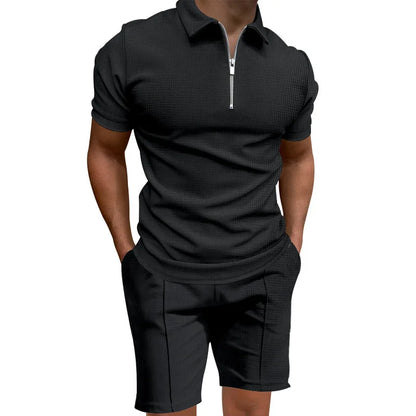 Homens de manga curta slim-fit terno casual da moda, lapela waffle, cor sólida, roupas de verão, frete grátis, 2024