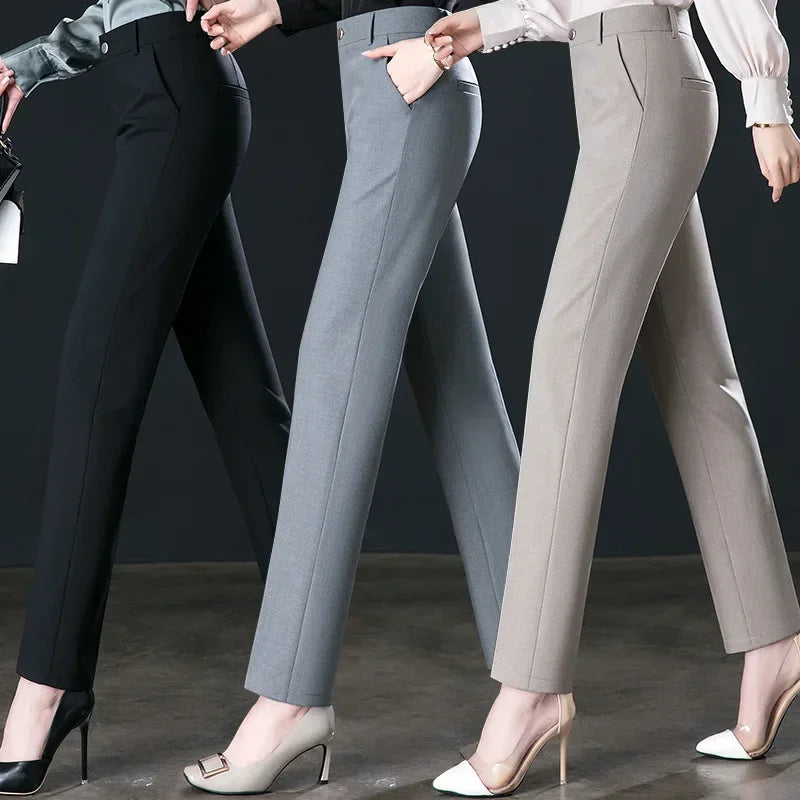 2025 primavera outono preto elegante carreira formal terno calças femininas, cáqui em linha reta cintura alta solta calças de trabalho feminino/calças de carga