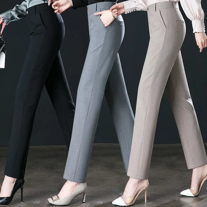 2025 primavera outono preto elegante carreira formal terno calças femininas, cáqui em linha reta cintura alta solta calças de trabalho feminino/calças de carga