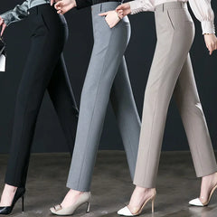 2025 primavera outono preto elegante carreira formal terno calças femininas, cáqui em linha reta cintura alta solta calças de trabalho feminino/calças de carga