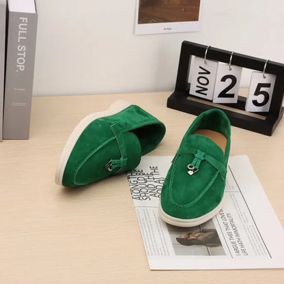 Mocassins Femininos de Camurça Sem Logo, Design de Luxo, Sapatos Casuais Confortáveis para Mulheres, Calçados Planos para o Verão