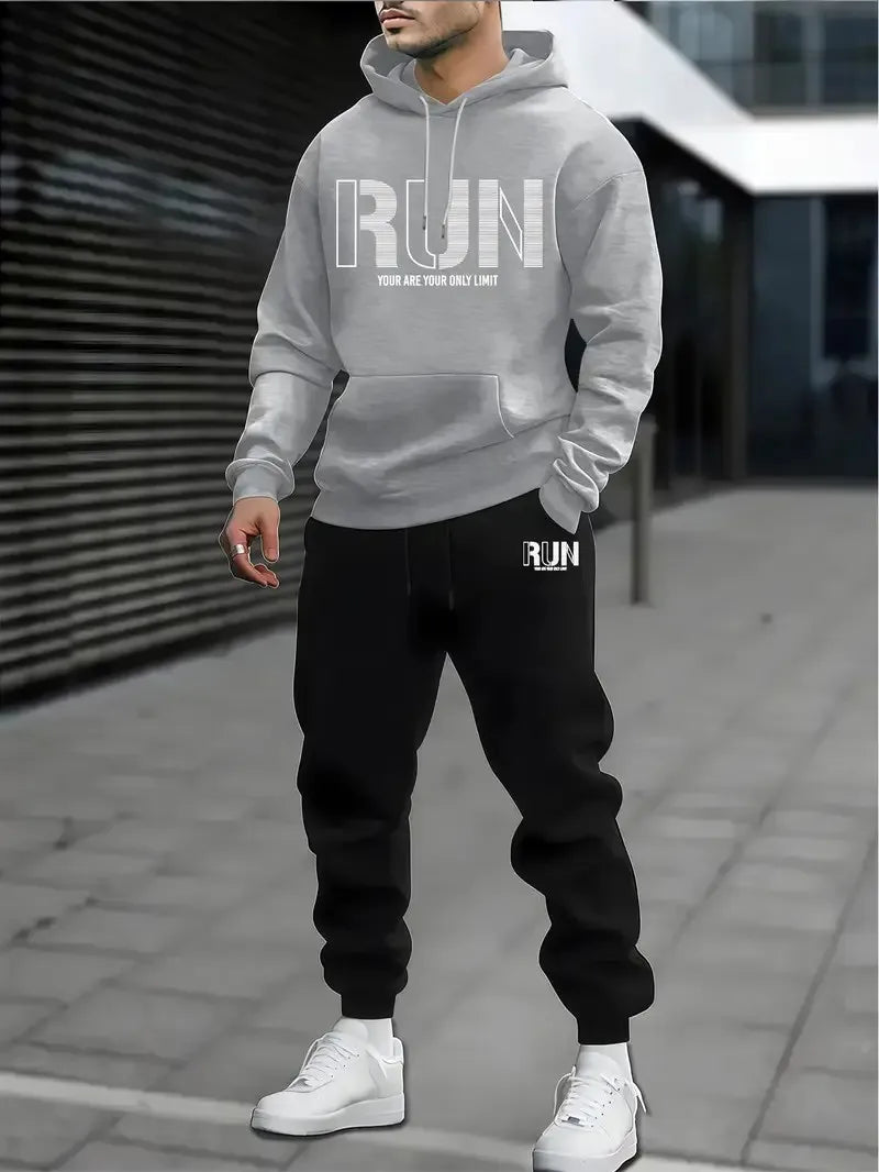 The 2025 Spring and Autumn new men's hoodie set is a casual and fashionable streetwear collection with letter prints