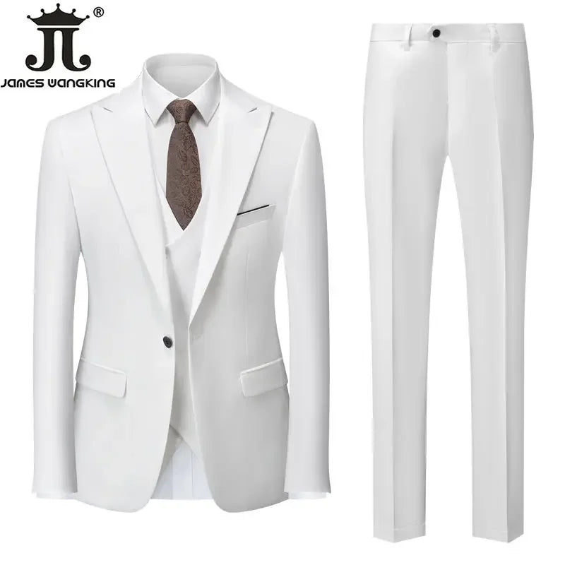 Conjunto de Terno Masculino de 3 Peças (Blazer + Colete + Calça) Tamanhos EUA XXS-3XL, Cor Sólida, Estilo Boutique, para Negócios Oficiais, Casamentos e Festas