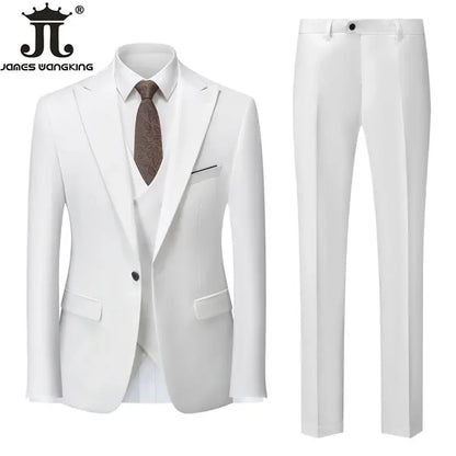 Conjunto de Terno Masculino de 3 Peças (Blazer + Colete + Calça) Tamanhos EUA XXS-3XL, Cor Sólida, Estilo Boutique, para Negócios Oficiais, Casamentos e Festas