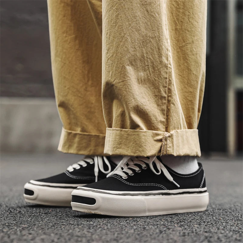 Hkdq tendência vermelho vulcanizado tênis masculino sapatos de lona baixo topo moda casual tênis masculino plataforma antiderrapante sapatos de skate
