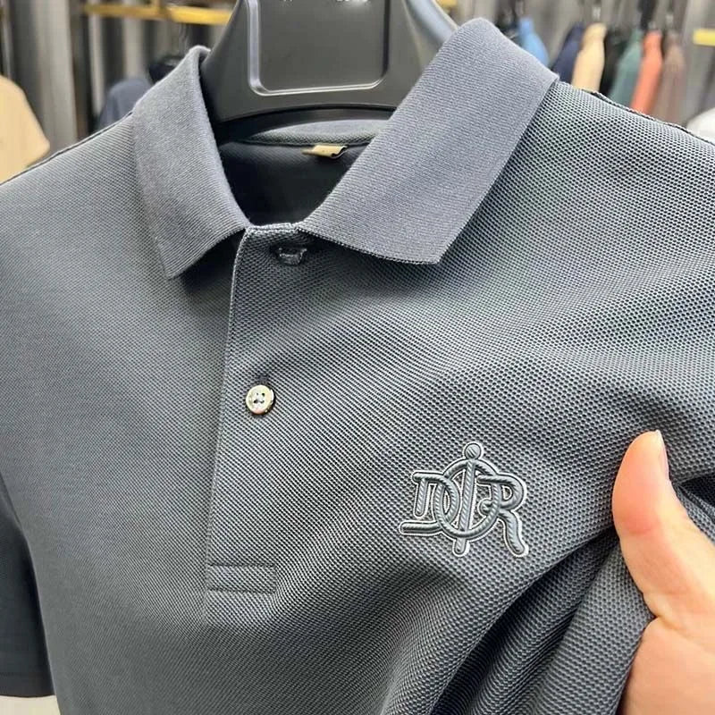 Camisa polo de manga curta para homens, 100% algodão, high-end, respirável, marca de luxo, bordado, moda, verão, 2024