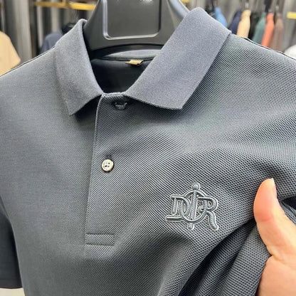Camisa polo de manga curta para homens, 100% algodão, high-end, respirável, marca de luxo, bordado, moda, verão, 2024