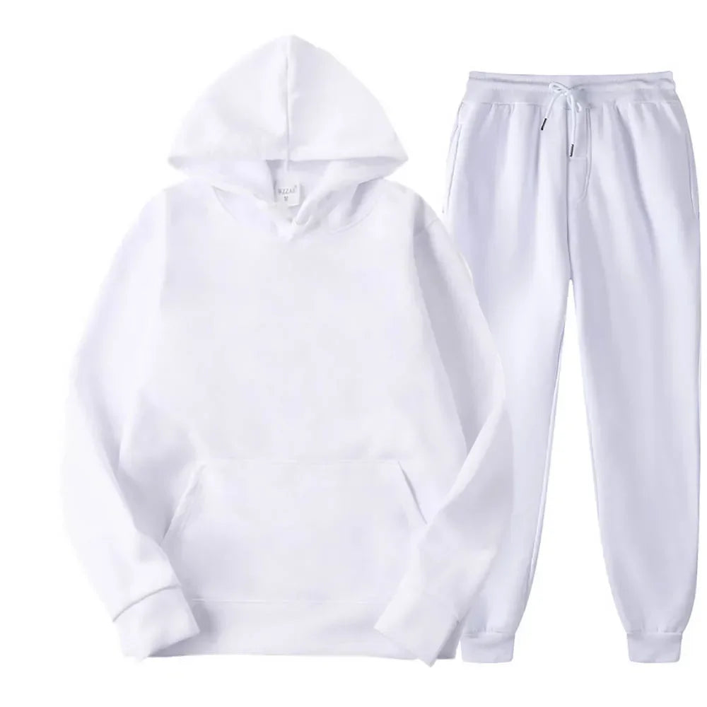 Conjunto de fato de treino masculino, 2 peças: camisola com capuz e calças com cordão, roupa de desporto para homem e mulher, ideal para corrida e atividades desportivas no outono.