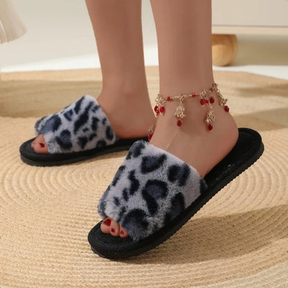 Chinelo feminino da moda, em algodão felpudo, quente, leve, com sola plana em EVA, antiderrapante, confortável, ideal para inverno e outono.