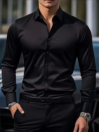 Camisa Masculina de Manga Longa Nova para o Verão, Roupa Formal de Negócios, Top Leve e Respirável para o Trabalho Diário