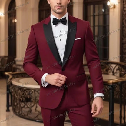 Novo Terno Masculino Branco e Preto para Casamento, Festa, Formatura, Noivo, Padrinho, Ocasiões Formais, Smoking Masculino, Conjunto de 2 Peças, Blazer e Calça