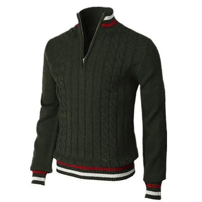 Men Pullovers Sweaters Turtleneck Zipper Thick Tops Full Sleeve Splice Simple Slim Fit Top Knit Casual Regular Autumn Winter