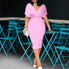 Vestido Elegante de Primavera e Outono com Estilo Hot Diamond, Sem Alças, Decote em V e Manga Curta para Mulheres, Vestidos de Mulheres, Robes Longues