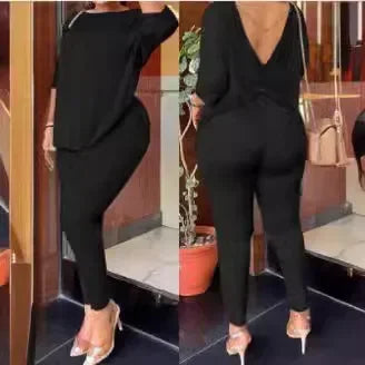 Conjunto de 2 Peças Europea Outono: Calça Yoga Casual Estampada de Cintura Alta e Elástica Sem Costura + Blusa Feminina