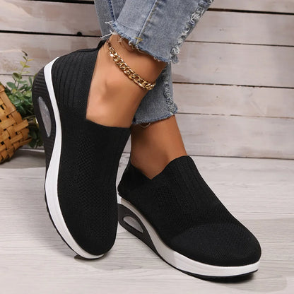 Tênis feminino de caminhada com amortecimento de ar, antiderrapante, ortopédico, modelo mule, respirável e com salto anabela.