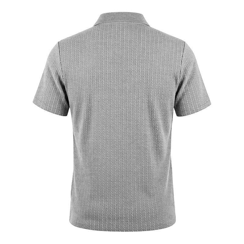 Camisa Polo Masculina de Verão Casual com Textura Tricotada Simples de Manga Curta |   Camiseta Casual Texturizada de Manga Curta (Várias Cores)