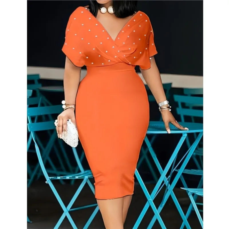 Mulheres cor sólida sem alças com decote em v meia manga vestidos 2025 moda volta zíper com contas de bolha feminino verão elegante vestidos