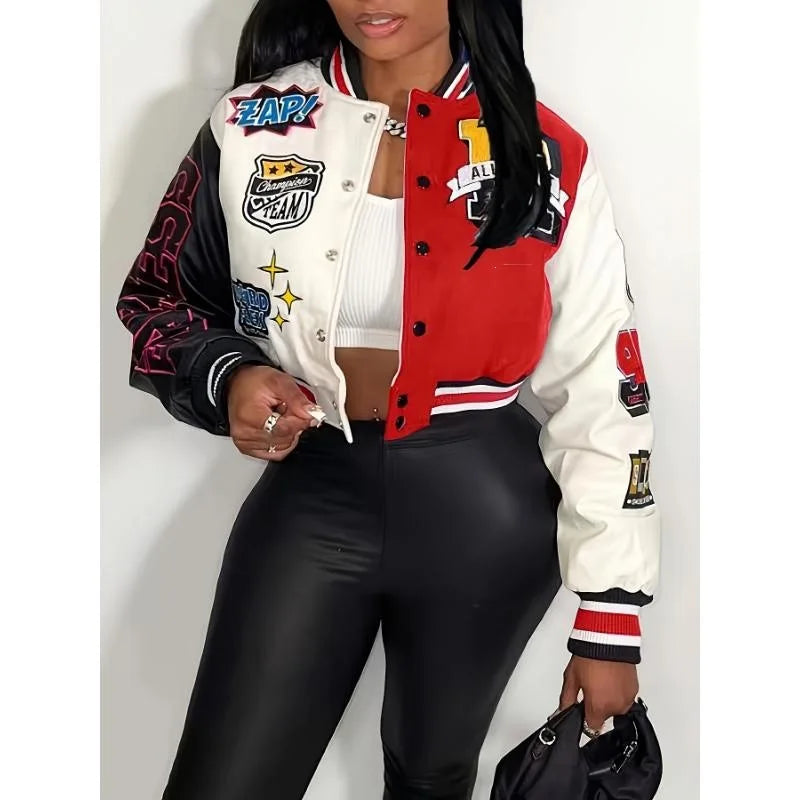 Jaqueta Feminina Canelada Estilo Beisebol com Design Canelado Coleção Primavera 100% Outro Material