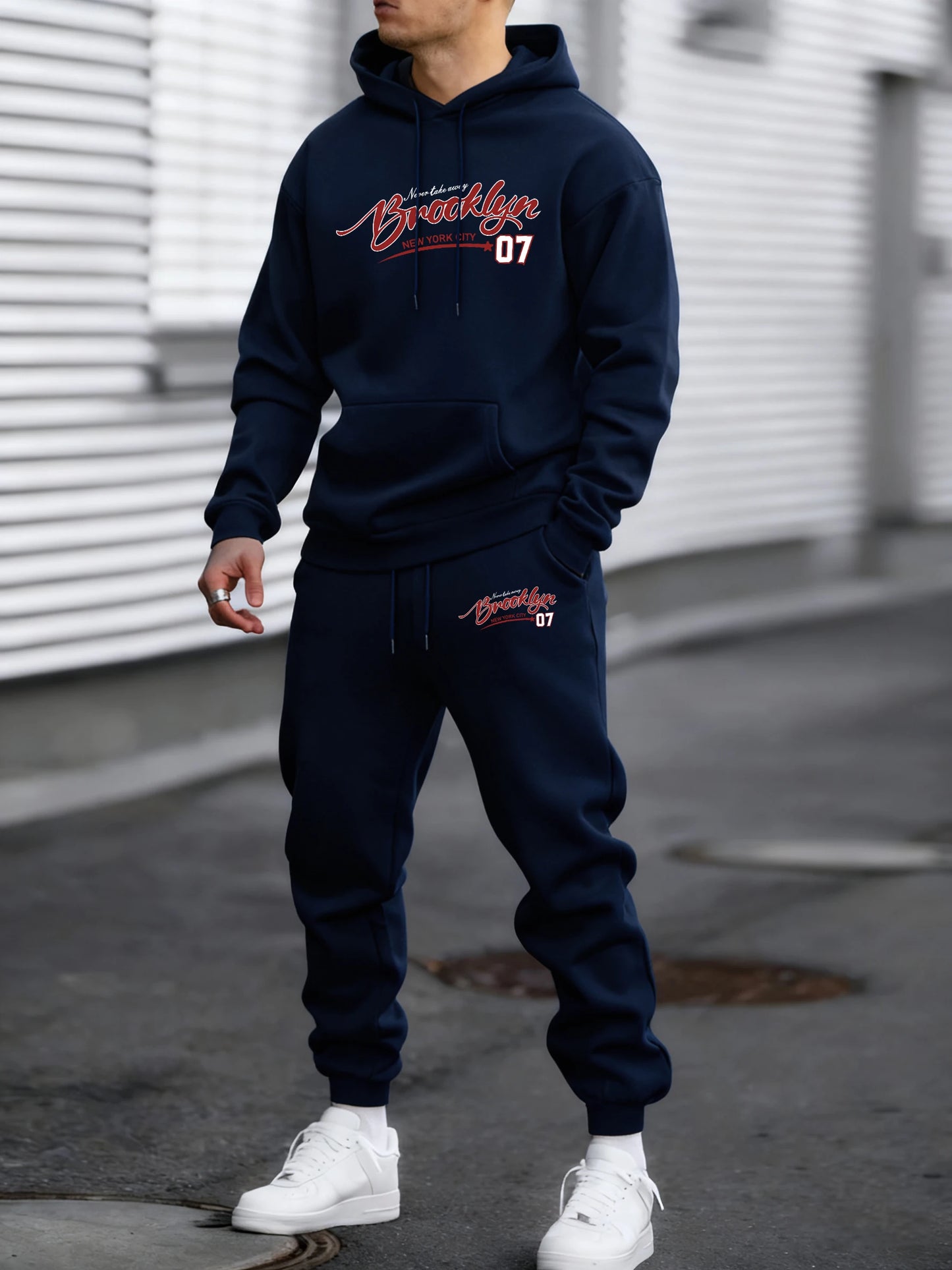 Brooklyn New York City 07 Print Autumn Winter Fleece Hoodie Sportpants Suit Men Soft Fashion Sweatshirt Comfy Street Sweatpants