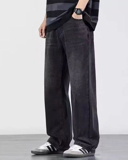 Calças jeans masculinas vintage lavagem perna larga solta jeans casual em linha reta estilo americano rua quatro estações novo 2026