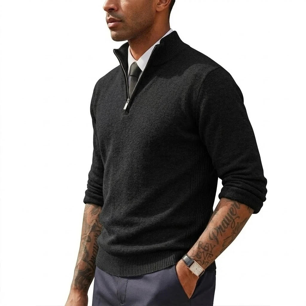Novos Suéteres Masculinos com Zíper na Gola, Slim Fit, Leves, Gola Alta, Pulôver Casual com Zíper, Suéteres Polo de Manga Longa, Streetwear