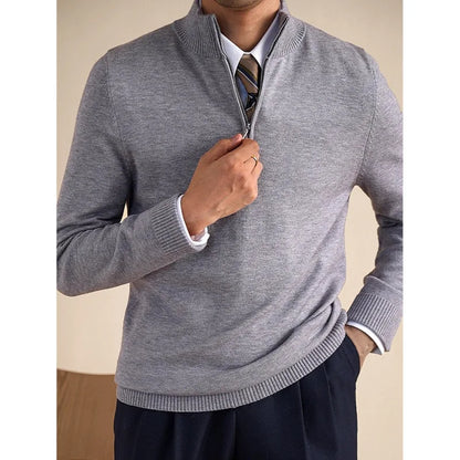Camiseta Masculina Slim Fit de Manga Longa em Tricô com Gola Alta Estilo Casual para Outono e Inverno em Cor Sólida e Anti-Bolinhas