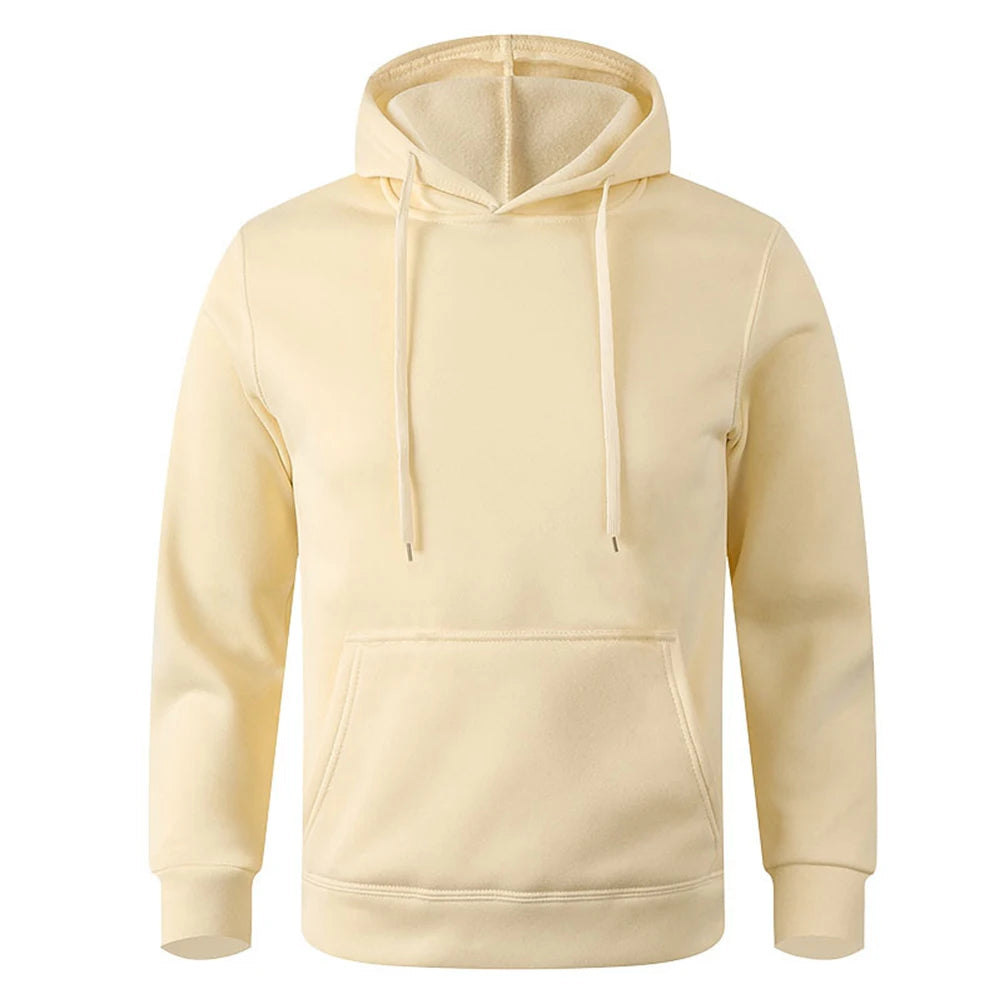 Moletom unissex quente, casual, cor sólida, estilo streetwear, com bolso, para esportes e fitness, disponível em várias cores.