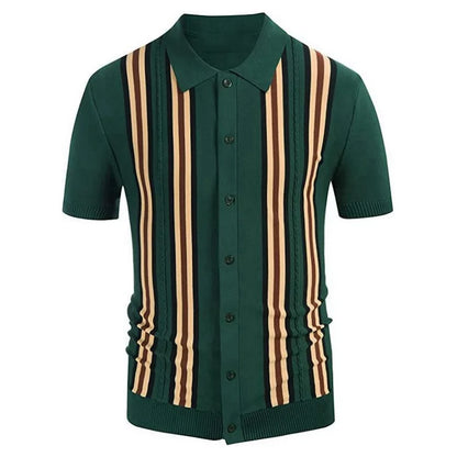 Novo verão camiseta masculina 2024 manga curta lapela listra impressão botão listra camisa polo moda pulôver topos