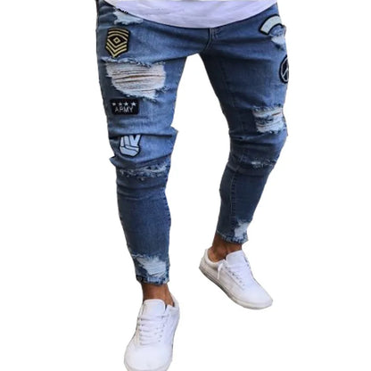 2025 New Solid Color Fashion Men Casual Pants Stretch Jeans Skinny Work Trousers Male Wash Slim Fit for Zippered Jeans Men Cloth
