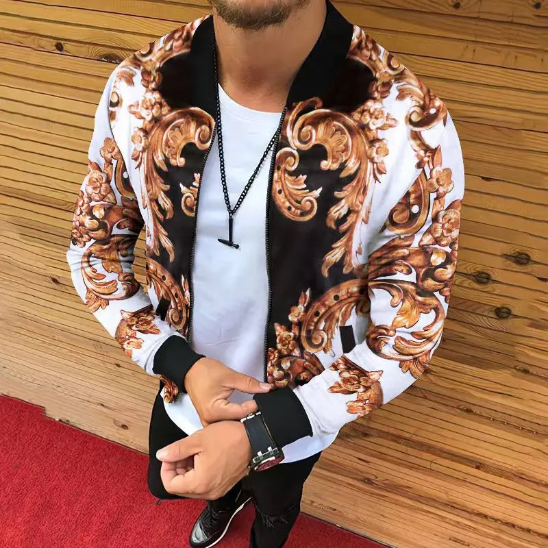 Jaqueta estampada com corte tridimensional masculina, moda casual, comércio exterior, outono e inverno , nova