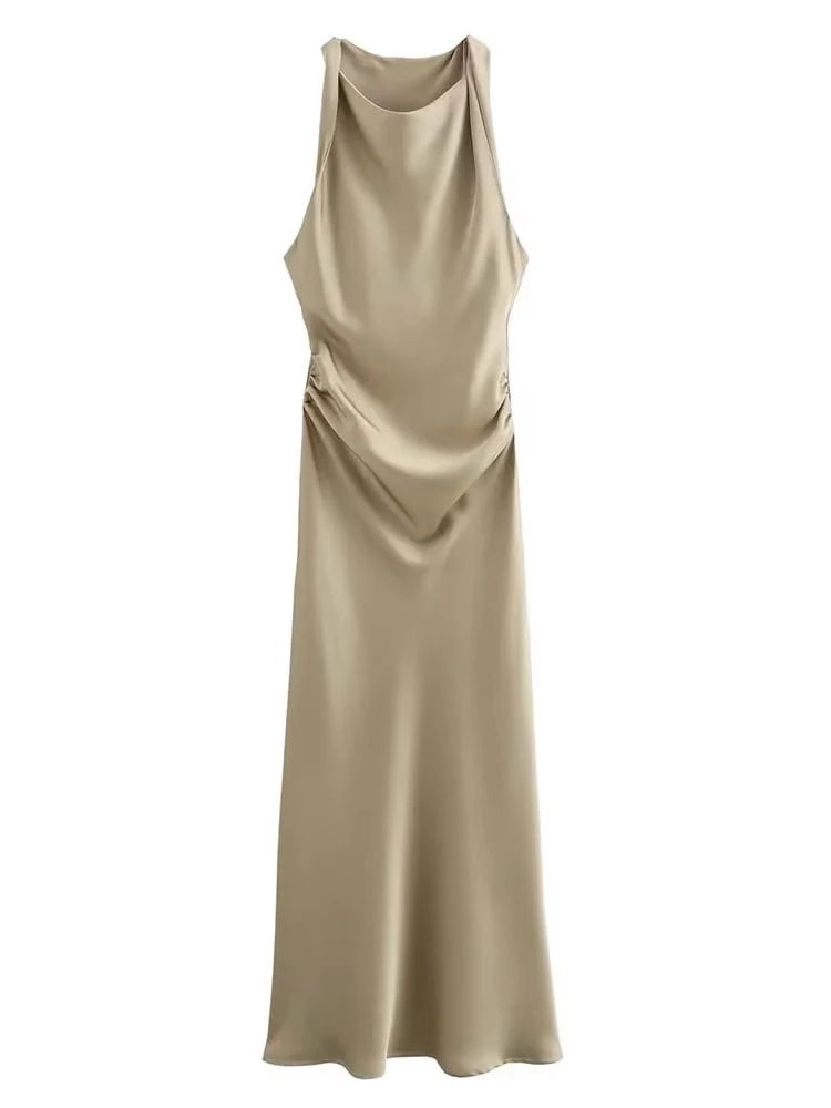 Vestidos Longos de Cetim para Mulheres 2026, Vestido Midi Slip de Verão, Vestido Sexy para Festa Noturna, Vestidos Elegantes Sem Mangas