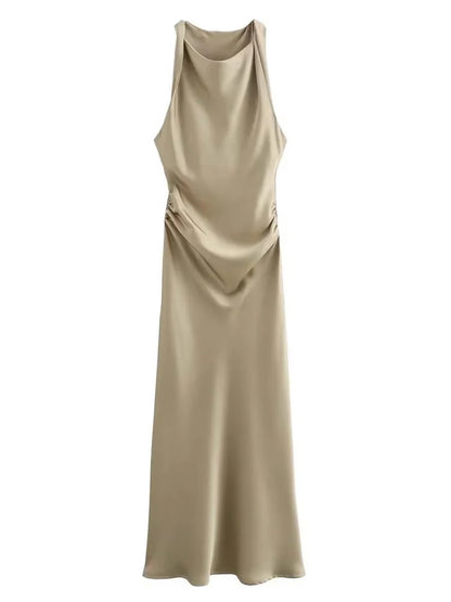 Vestidos Longos de Cetim para Mulheres 2026, Vestido Midi Slip de Verão, Vestido Sexy para Festa Noturna, Vestidos Elegantes Sem Mangas