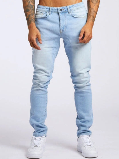 2025 New Solid Color Fashion Men Casual Pants Stretch Jeans Skinny Work Trousers Male Wash Slim Fit for Zippered Jeans Men Cloth