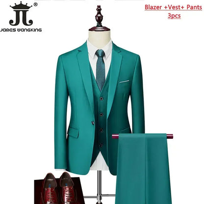 Conjunto de Terno Masculino de 3 Peças (Blazer + Colete + Calça) Tamanhos EUA XXS-3XL, Cor Sólida, Estilo Boutique, para Negócios Oficiais, Casamentos e Festas