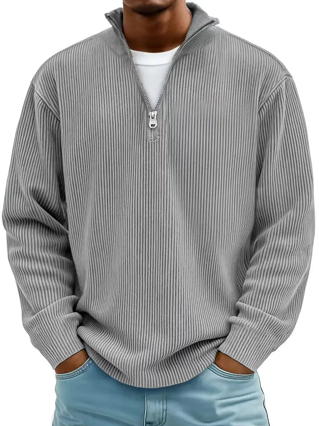 Outono/inverno nova moda masculina versátil casual gola meia zíper design veludo manga comprida camisa polo moletom