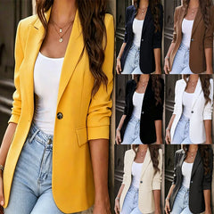 Blazer Feminino Slim de Um Botão com Lapela Entalhada e Manga Longa para Outono/Verão - Casaco Social para Trabalho YZFFS-YY88P35