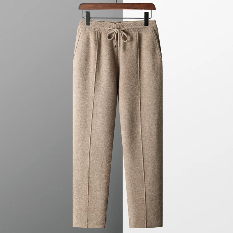 Outono e inverno novo grosso lazer calças de caxemira calças de malha fina masculina 100% calças de lã pura para manter aquecido