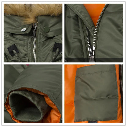 Exército coreano grosso parka inverno capuz de pele quente tático bombardeiro n3b puffer masculino longo à prova vento parkas casaco militar roupas masculinas