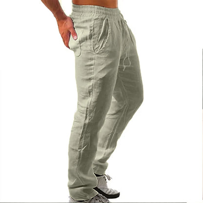Calças masculinas coreanas de algodão para o verão, novas, respiráveis, de cor sólida, confortáveis, para fitness, ioga, corrida e estilo streetwear.