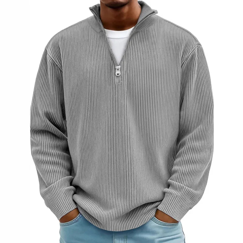 Outono/inverno nova moda masculina versátil casual gola meia zíper design veludo manga comprida camisa polo moletom