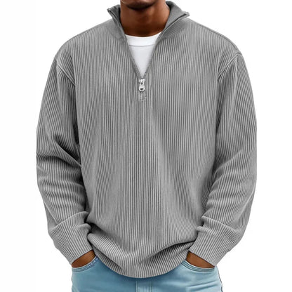 Outono/inverno nova moda masculina versátil casual gola meia zíper design veludo manga comprida camisa polo moletom
